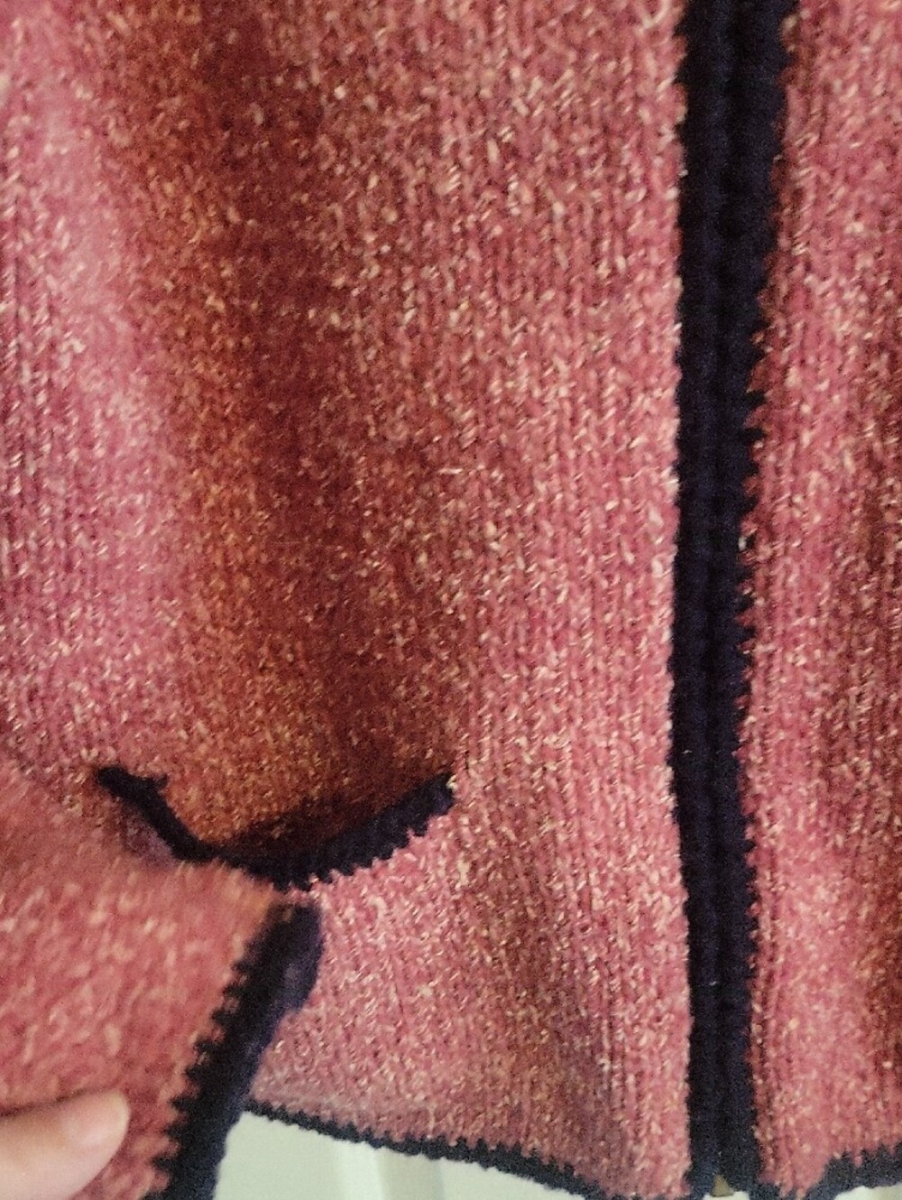 Otovalo Native American Wool,Cotton Mauve Pink Zip-Up Knit Hoodie with Navy Trim - Picture 3 of 4